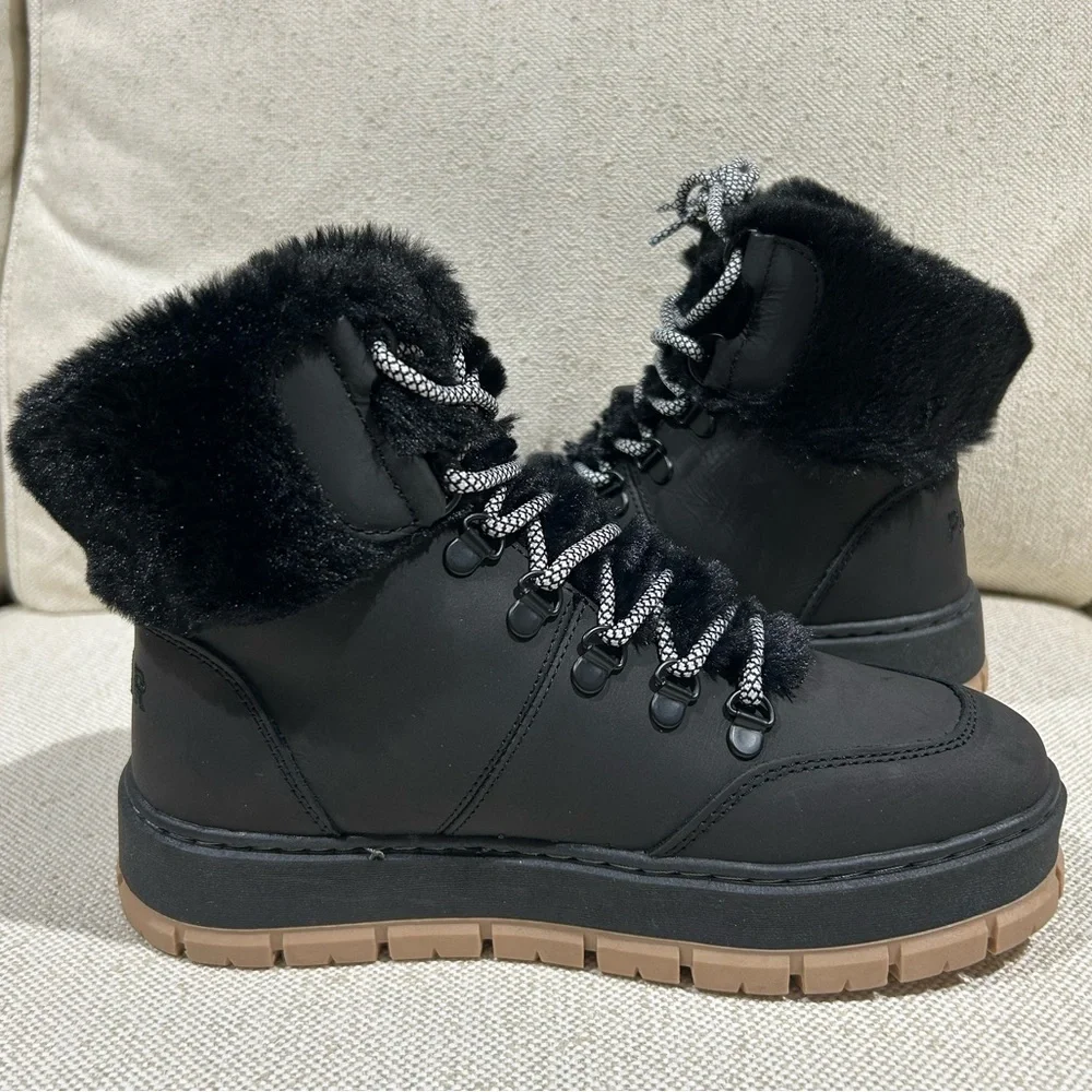 Pajar Chalet Black Faux Fur Waterproof Winter Snow Boots Women's Size 7 NWT